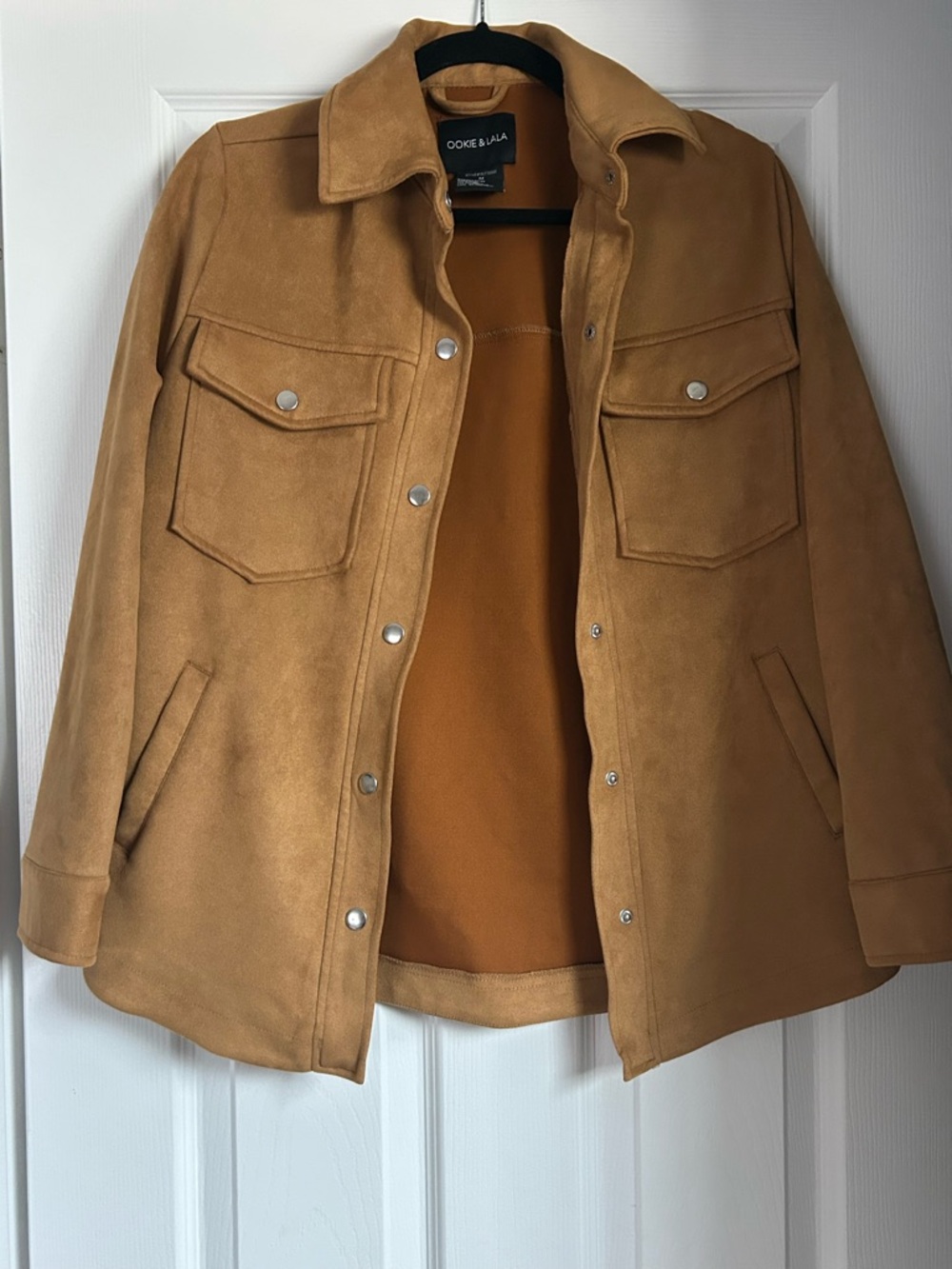 OOKIE & Lala Faux Suede Car Coat in Camel